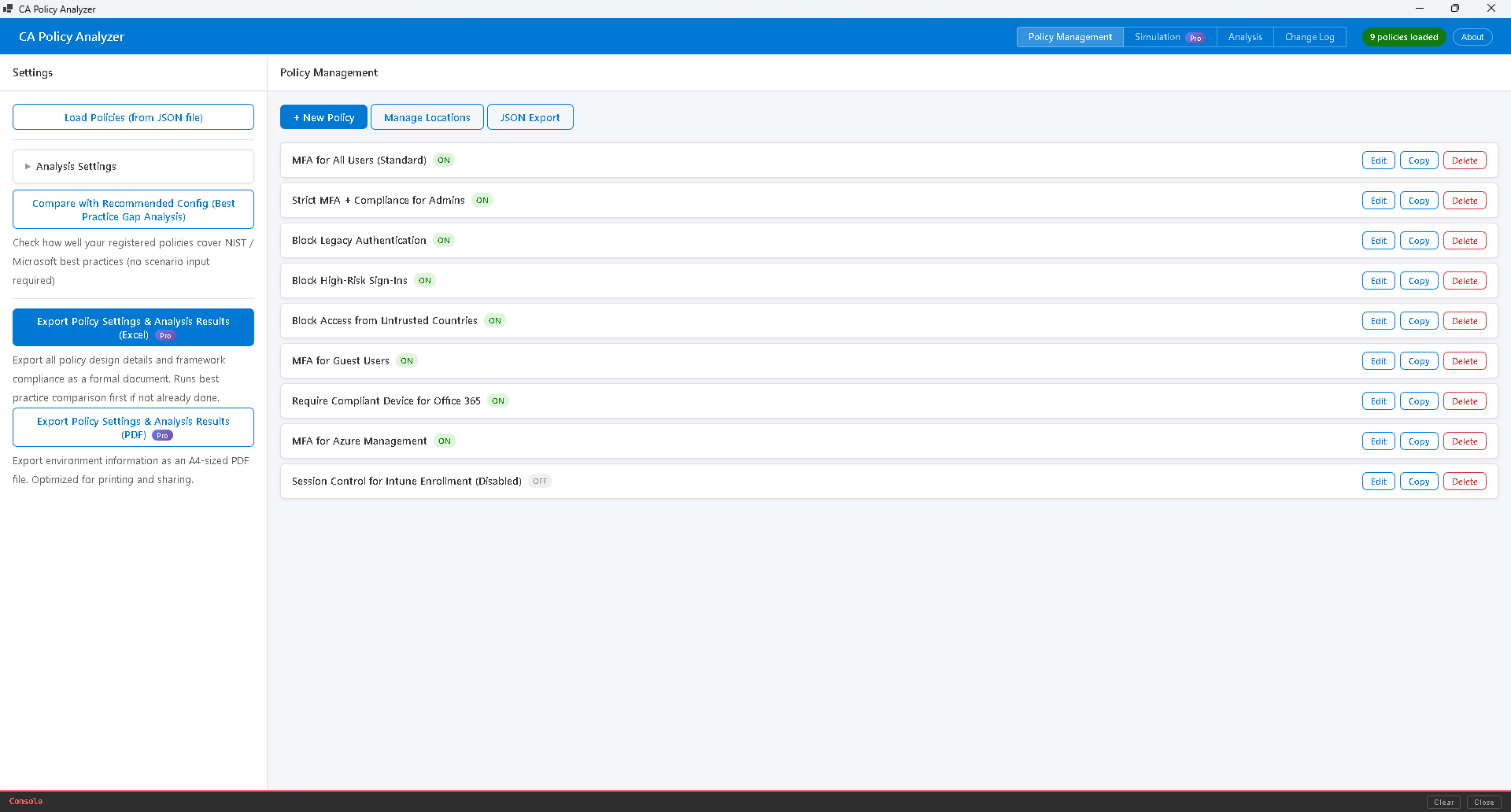 Policy Management Screen